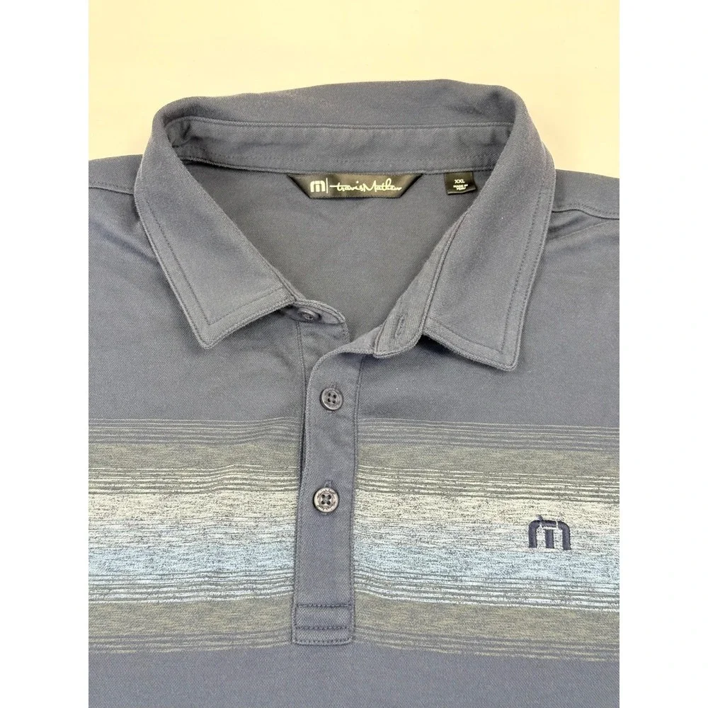 TravisMathew Mens XXL Polo Shirt Bundle 2 Pack Navy Blue Grey Striped Golf‎ Tops